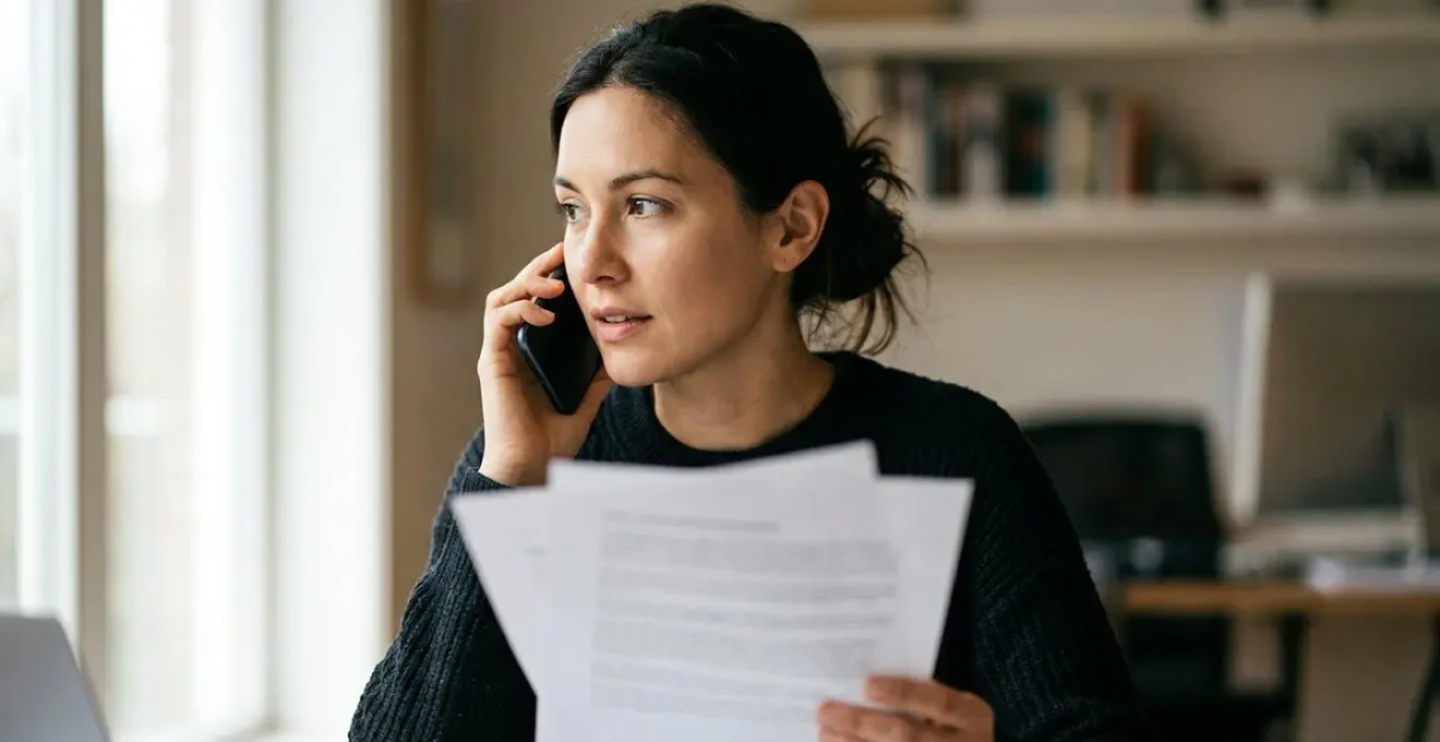 Personne appelant une compagnie d'assurance pour vérifier une attestation décennale