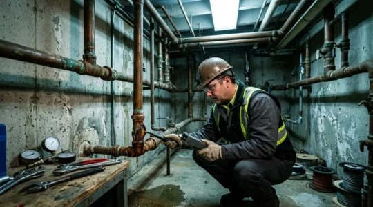 Inspection de canalisations anciennes avec détection de traces de plomb dans un sous-sol