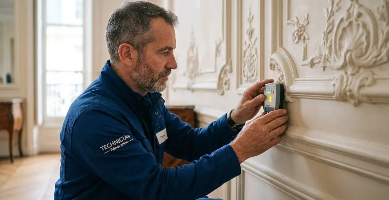 Détection d'humidité non invasive sur une cloison en placo dans un intérieur français