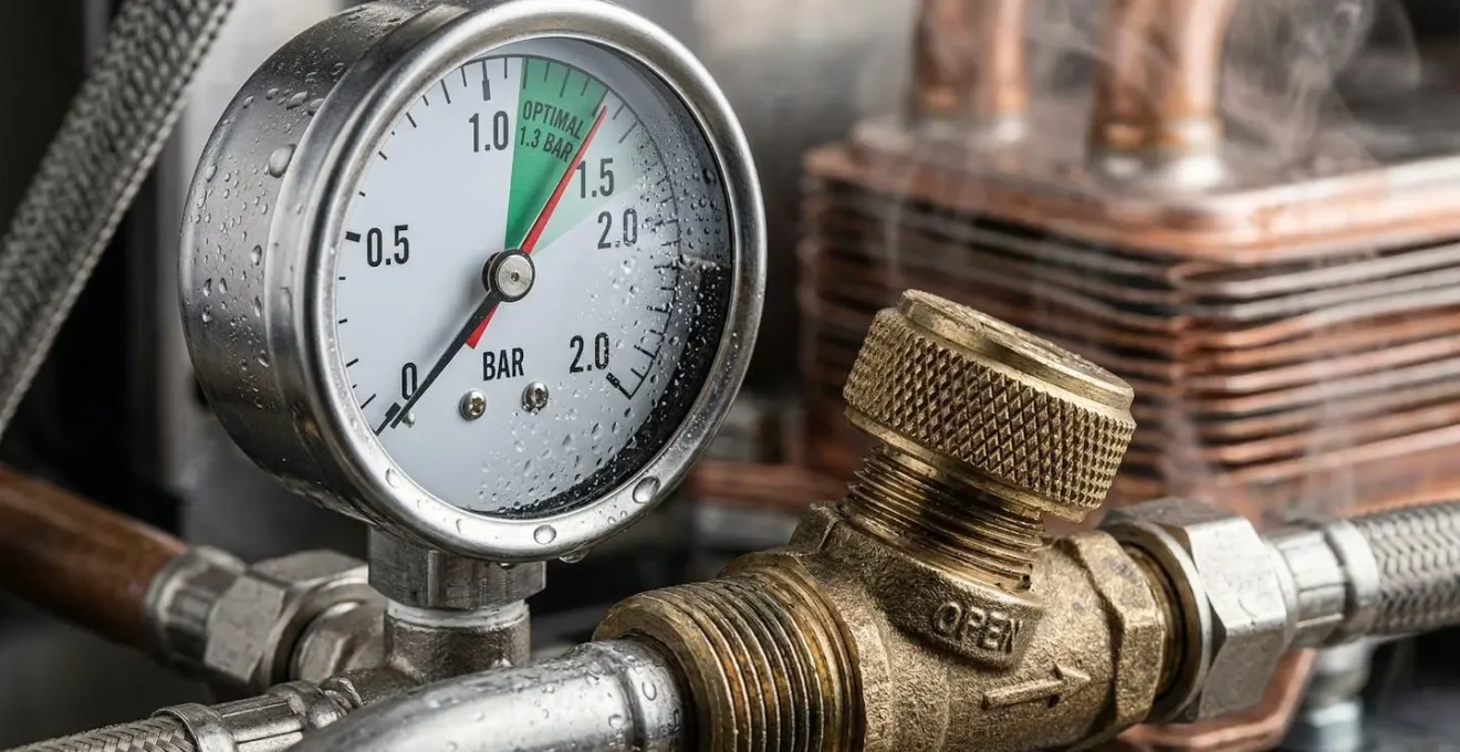 Gros plan technique sur les réglages d'optimisation d'une chaudière à condensation