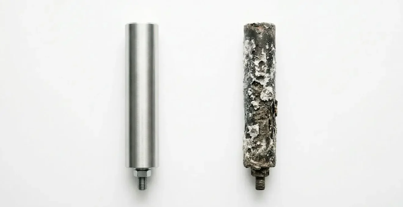 Comparaison entre une anode magnésium neuve et une anode usée