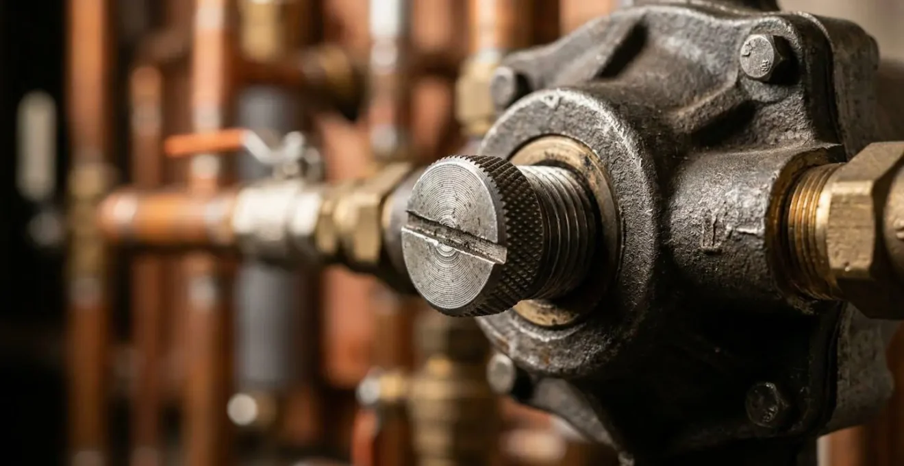 Gros plan sur un circulateur de chaudière avec vis de dégommage accessible au tournevis