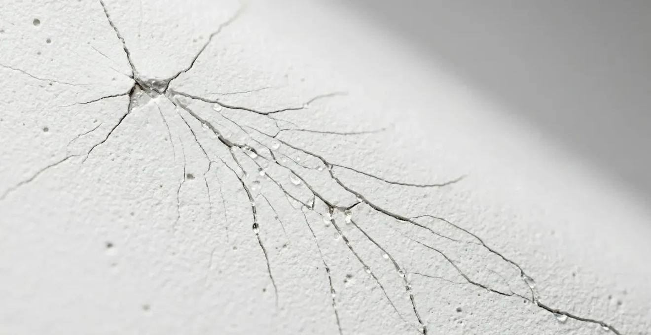 Vue macro d'une fissure sur un receveur de douche en résine montrant les défauts de pose