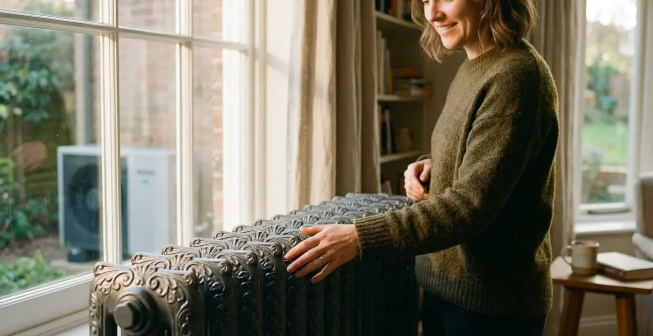 Radiateur en fonte ancien parfaitement nettoyé adapté à une pompe à chaleur basse température