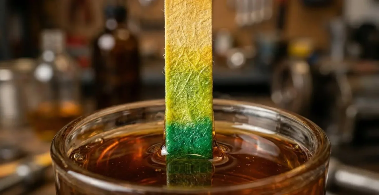 Test du pH d'un fluide caloporteur avec une bandelette colorimétrique